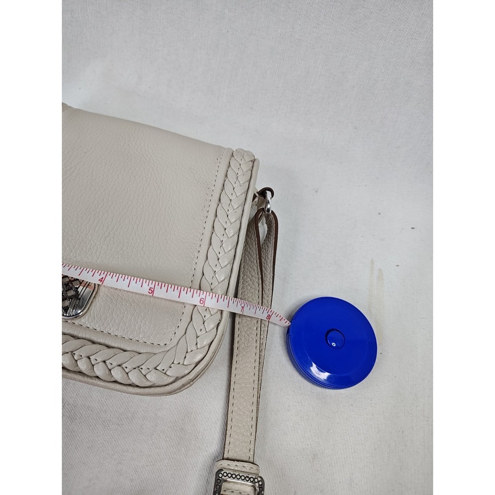 Brighton Cream Pebbled Leather Braided Trim Flap Crossbody Bag - Picture 13 of 16